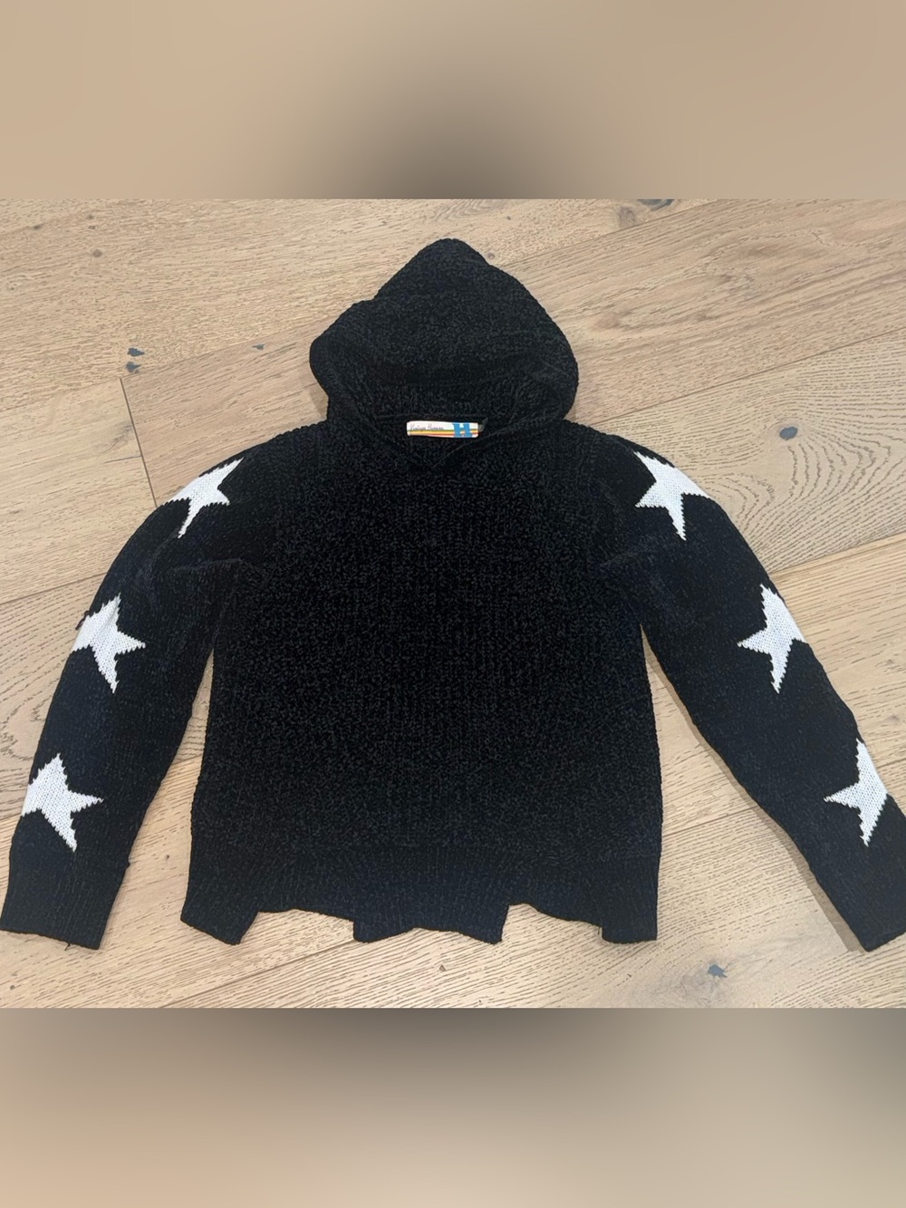 Vintage Havana Girls Black Chenille Star Hoodie Sweater Size L